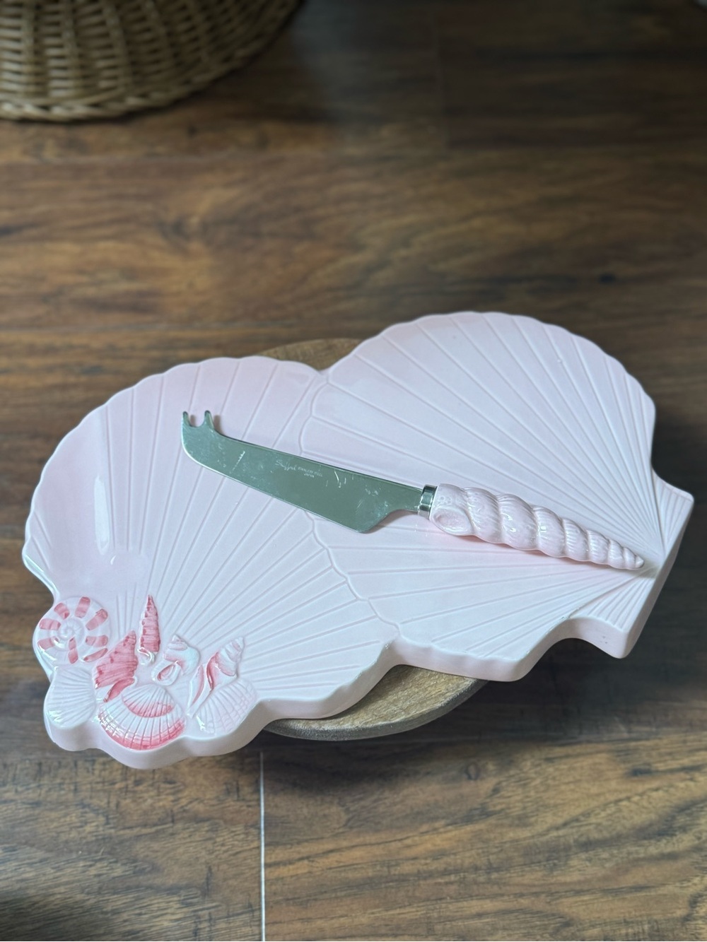 Vintage Shafford Seashell Serving Platter And Matching Knife 1984